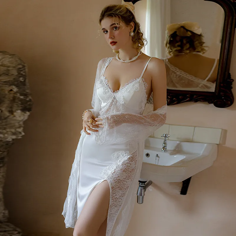 Robe de Nuit en Dentelle pour Femme, Tenue de Mariage, Kimono, Peignoir, Vêtements de Détente