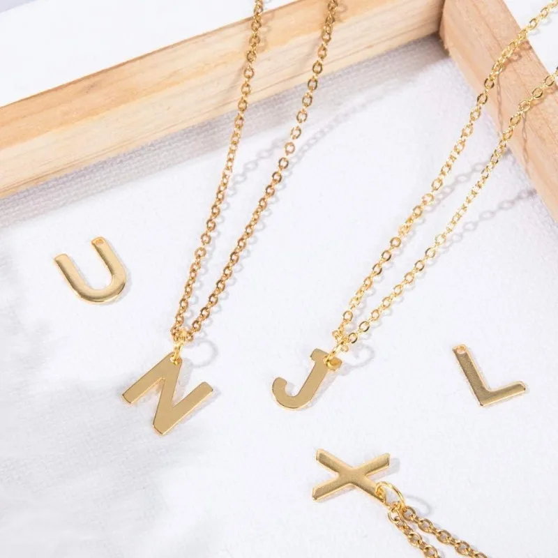 52pcs Letter A-Z Pendent Stainless Steel Letter Charms Golden Alphabet Charms for Best Friend Couple Bracelet Necklace