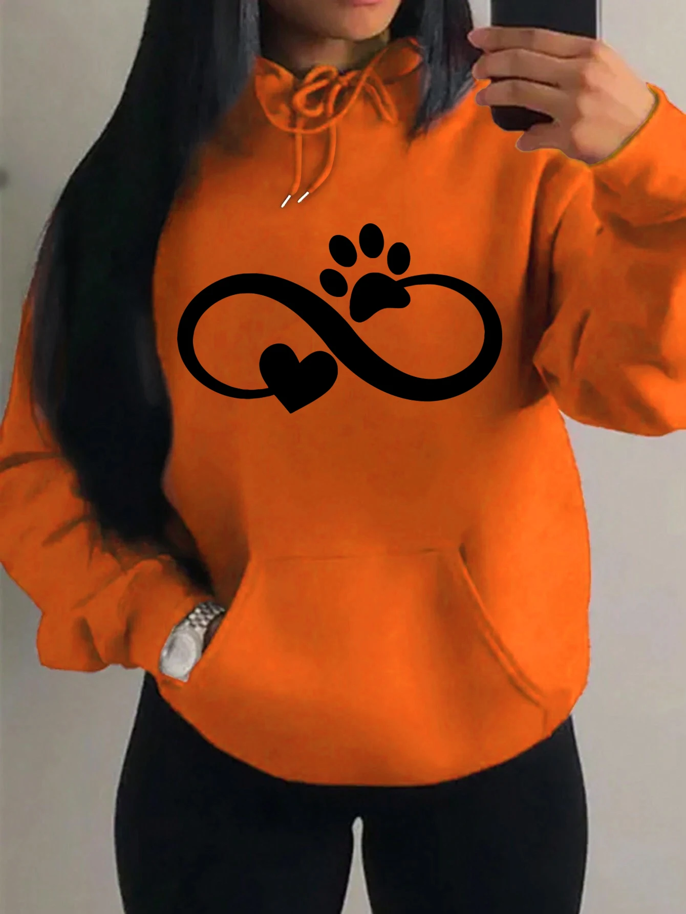 Sudaderas con capucha con diseño de gato y Palma y amor para mujer, ropa informal de moda con diseño de corazón, ropa informal de lana de Hip Hop, ropa holgada