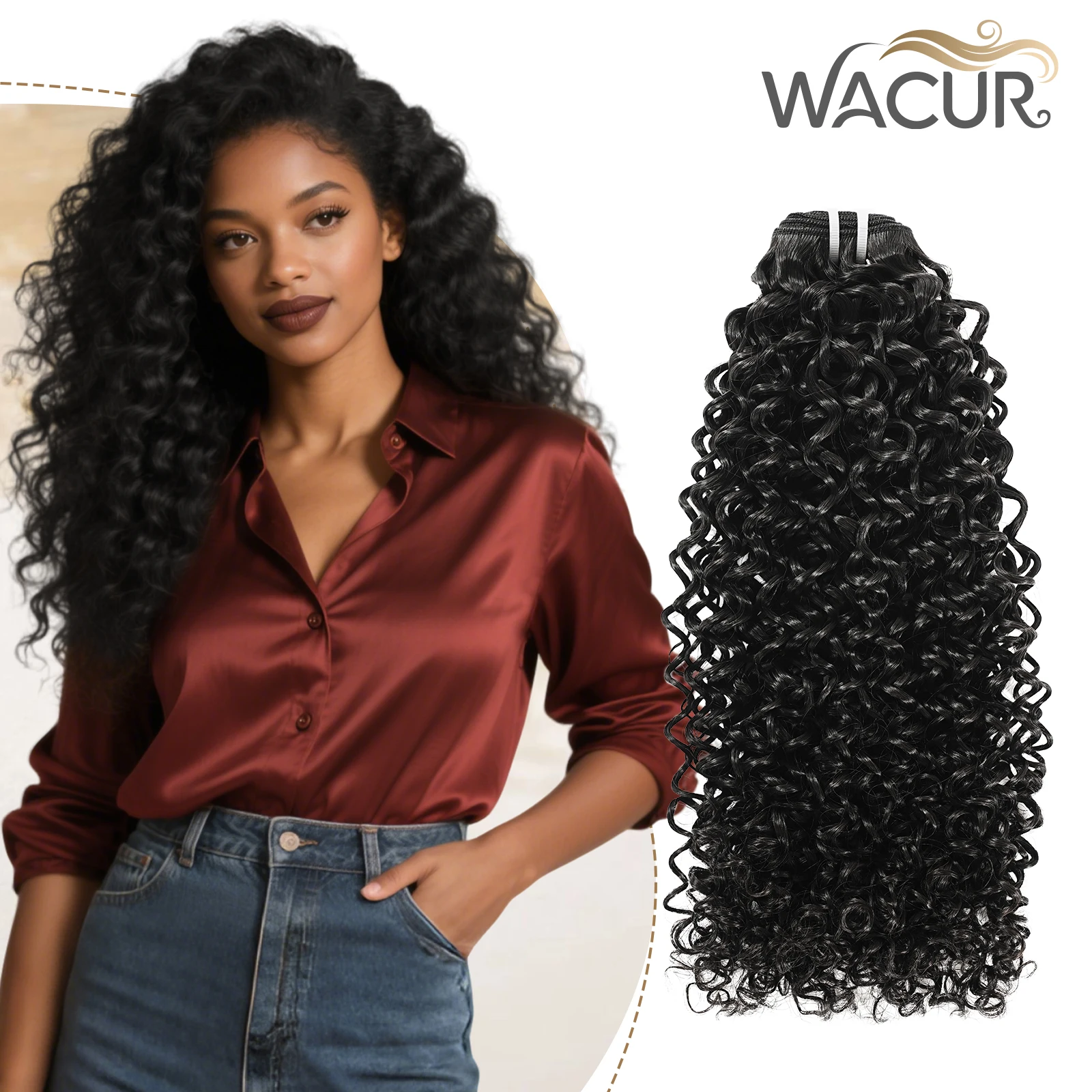 

Wacur 12A Curly Bundle Real Human Hair Braided Extended Elastic Curly 12-30 inches Natural Black 100% Virgin Remy hair extension