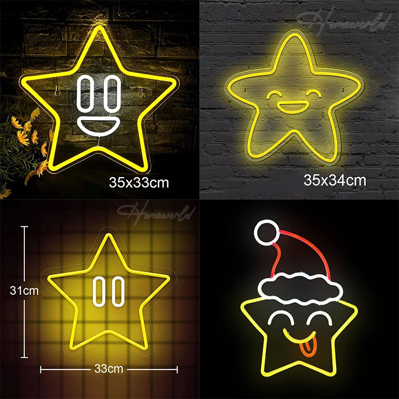 Star Neon Sign Light LED Sky Smile Neon Decoration Lamp USB Powered with Dimmer Decor Wall Game Room Party Shop Business Gift