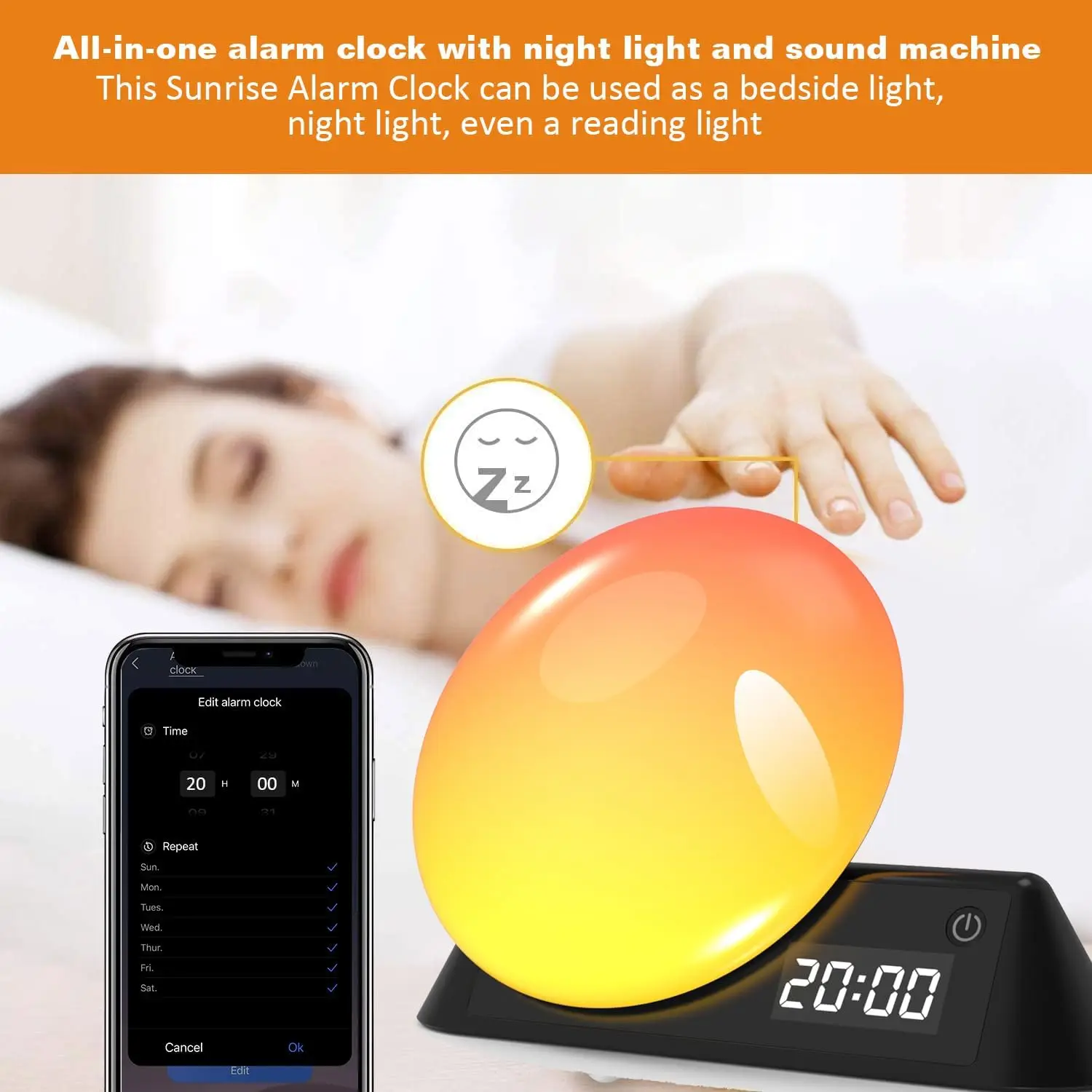 Sunset lamp 7 Colors Night light Wake Up Light with Clock and Natural Sounds table lamp For bedroom decoration illumination