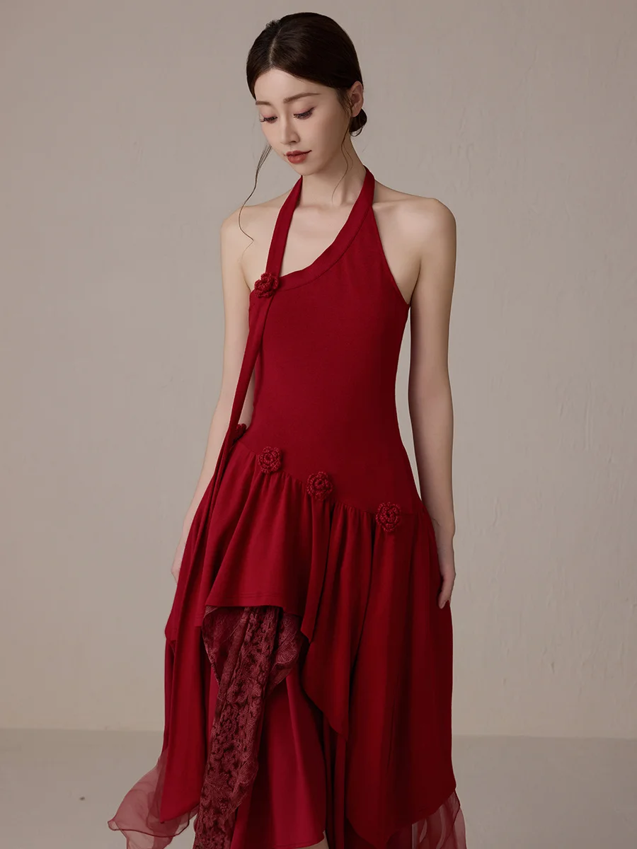 

Женская летняя новинка: асимметричный жилет ONMOON с красным цветочным принтом, оригинальный дизайн, повседневная верхняя одежда