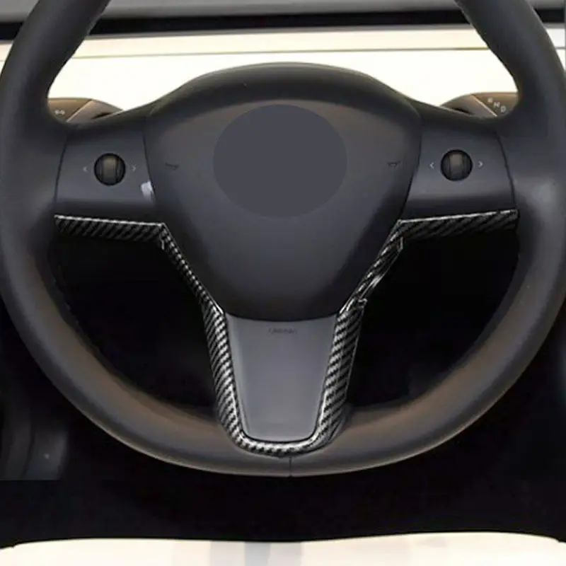 Car Accessories ABS Carbon Fiber Steering Wheel Cover Trim For Tesla Model 3 2016 - 2023 Model Y 2019 2020 2021 2022 2023 2024