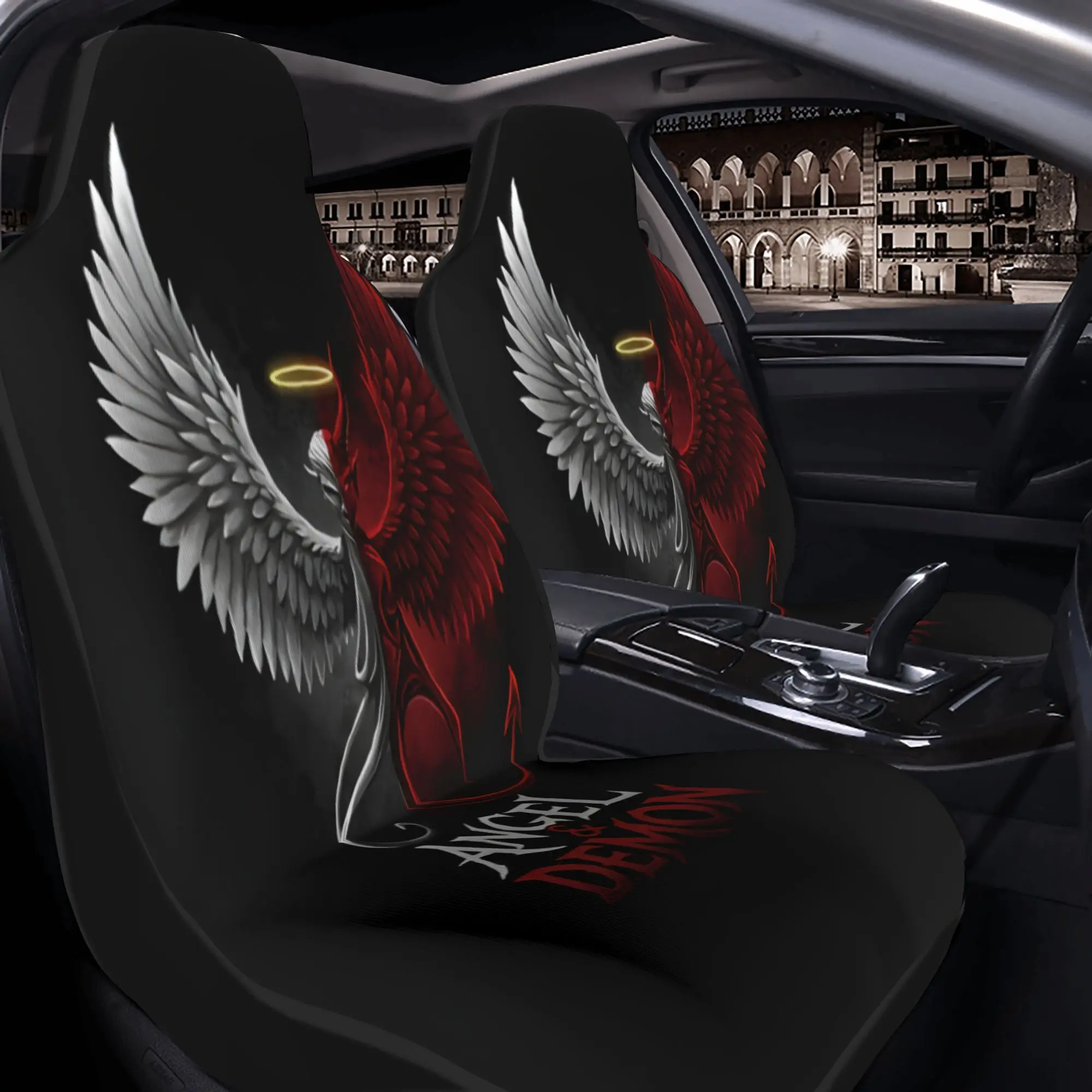Set Of 2 Angel And Demon: A Divided Soul Featuring Celestial Wings And Fiery Plumes. Car Seat Covers That Fit For All Types Of V