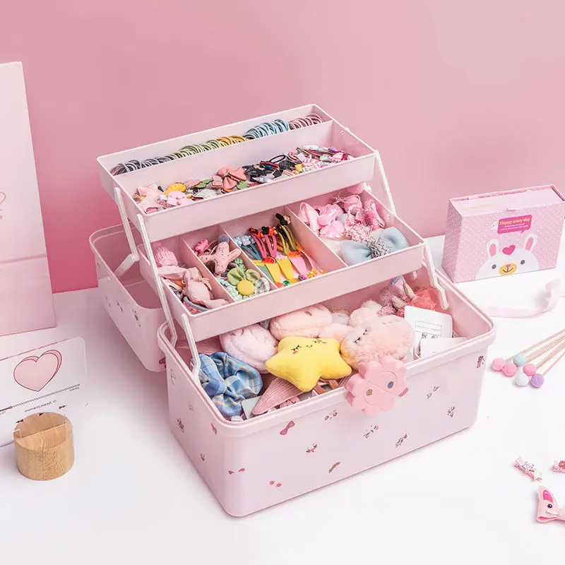 Children\'s Hair Accessories Storage Box Baby Head Rope Hairpin Rubber Band Head Jewelry Dressing Cute Girl Jewelry Box Large Cap