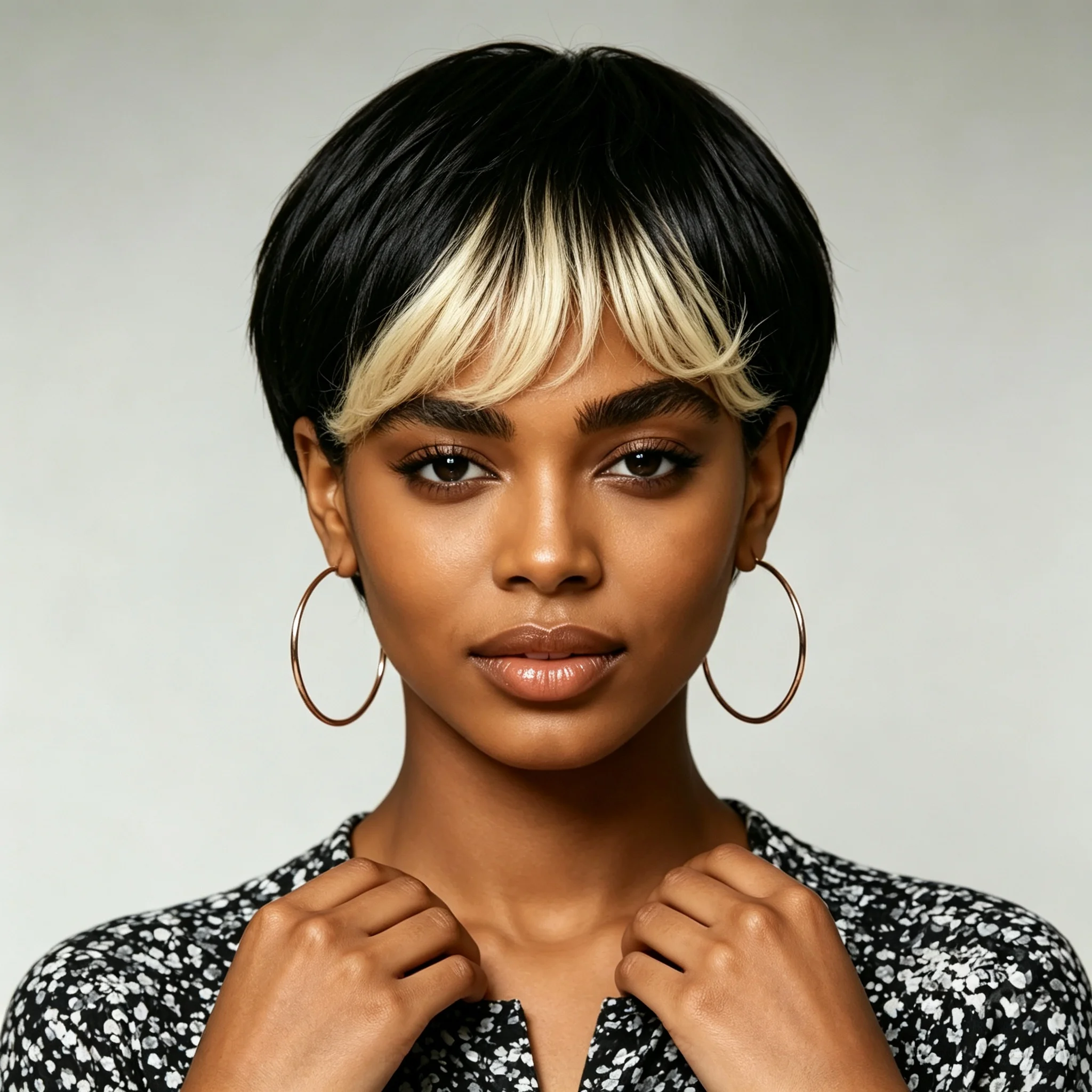 Black With Blonde Bang Short Pixie Cut Human Hair Wig For Women Straight Natural Looking Daily Fashion Wig Machine Made wig