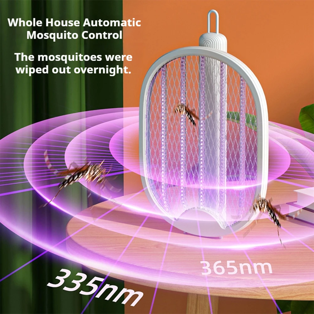 2025 Foldable USB Rechargeable Mosquito Racket Angle Adjustable Electric Mosquito Killer With UV Light Trap Insect Exterminator