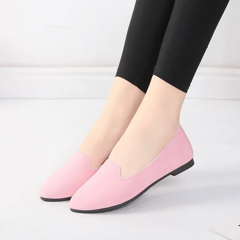 2023 Fashion Shoes Women Solid Candy Color Flock Shoes Femal Loafers Ballet Flats Casual Mother Shoes Zapatos Mujer Plus Size 43