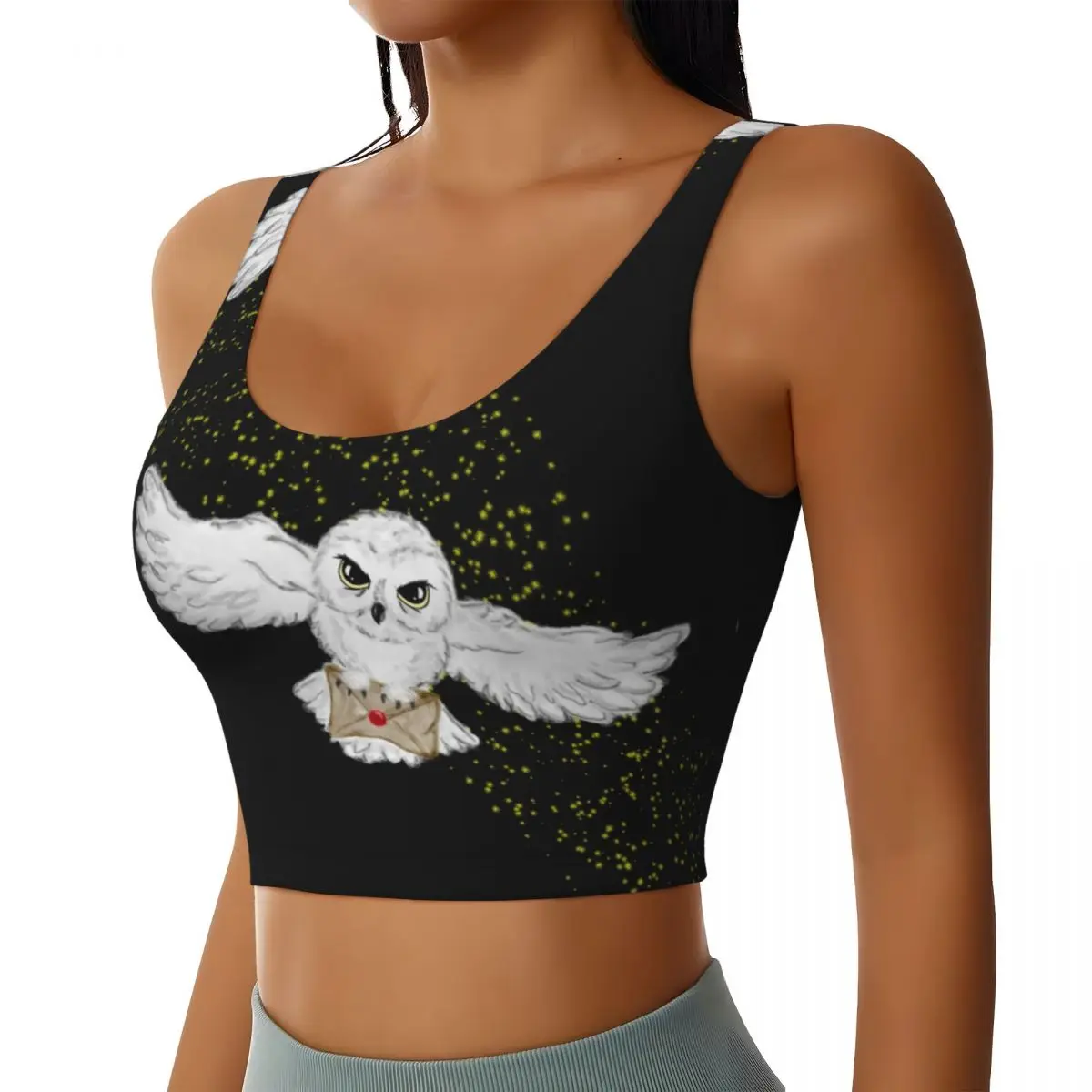 Custom Owl Flight Tote Bag Sports Bra Women's Witch Magic High Impact Workout Yoga Crop Top