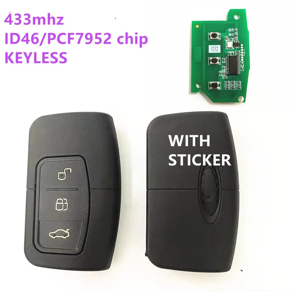 

3 BUTTON Car Remote Keyless Smart KEY 433mhz id46 pcf7952 chip for Ford C-Max Focus MK2 Kuga Mondeo Galaxy HU101 Blade