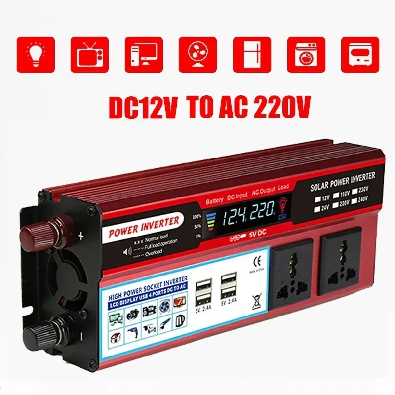 Peak 2000W Inverters Modified Sine Wave Solar Power DC 12 To AC 220V Voltage Transformer Car Adapter Solars Charging Converter