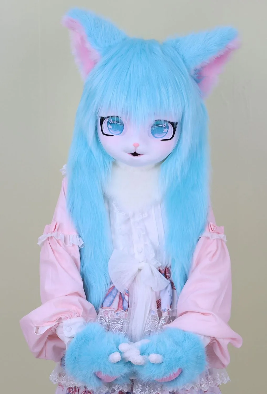 

Kawaii Fursuit Bunny Head Anime Cosplay Kigurumi Mask 3D Printed Long Gradient Hair Head Shell Single Perspective