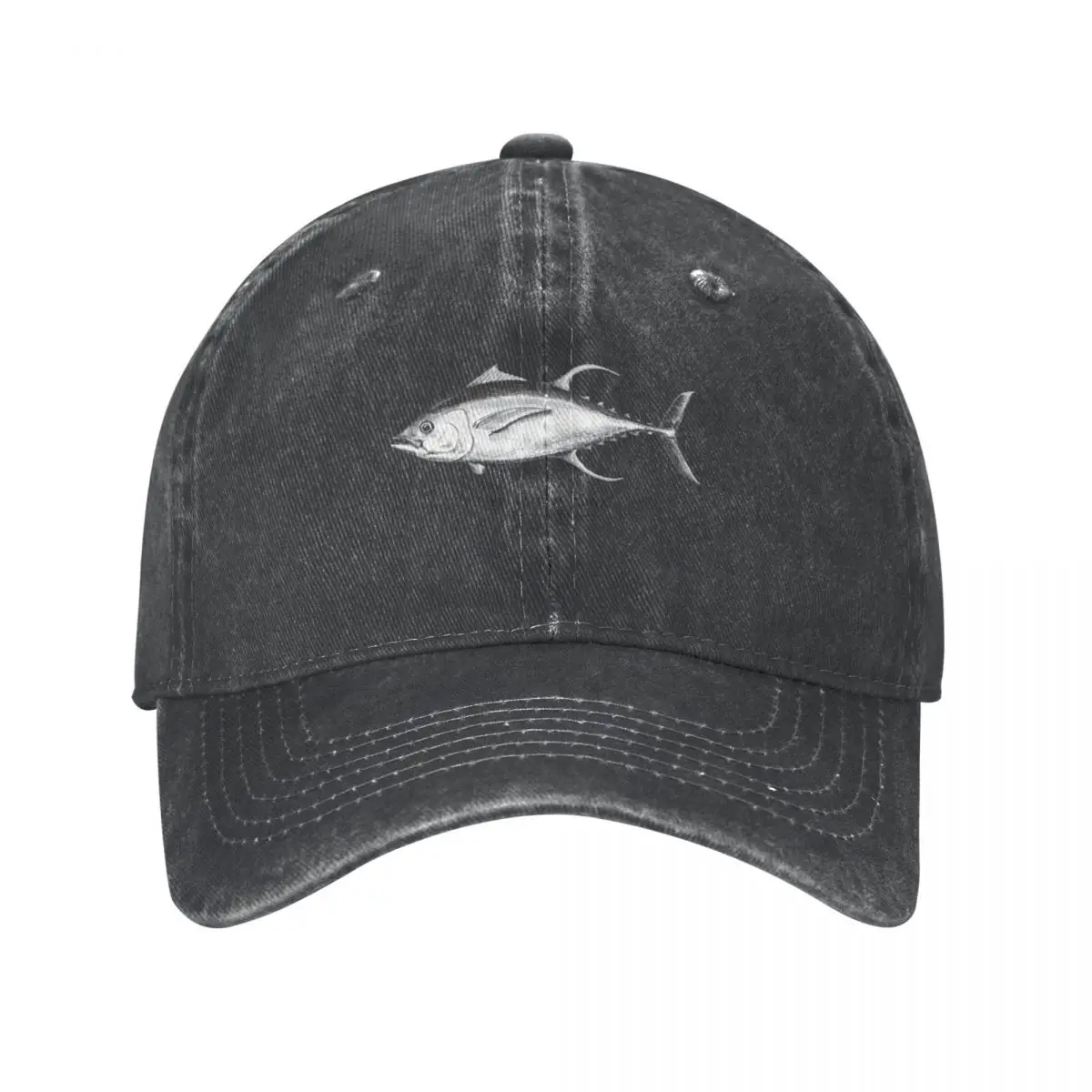 Yellowfin Tuna -Black + White Detailed Watercolor Fish Illustration Cowboy Hat party Hat Sports Cap Hats Woman Men's