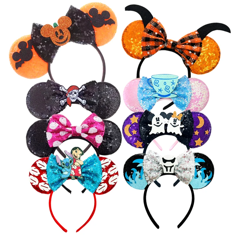 New Mickey Mouse Ears Headbands Women Child Halloween Hair Accessories Lilo Stitch Headband for Girls Kids Sequins Bow Hairband