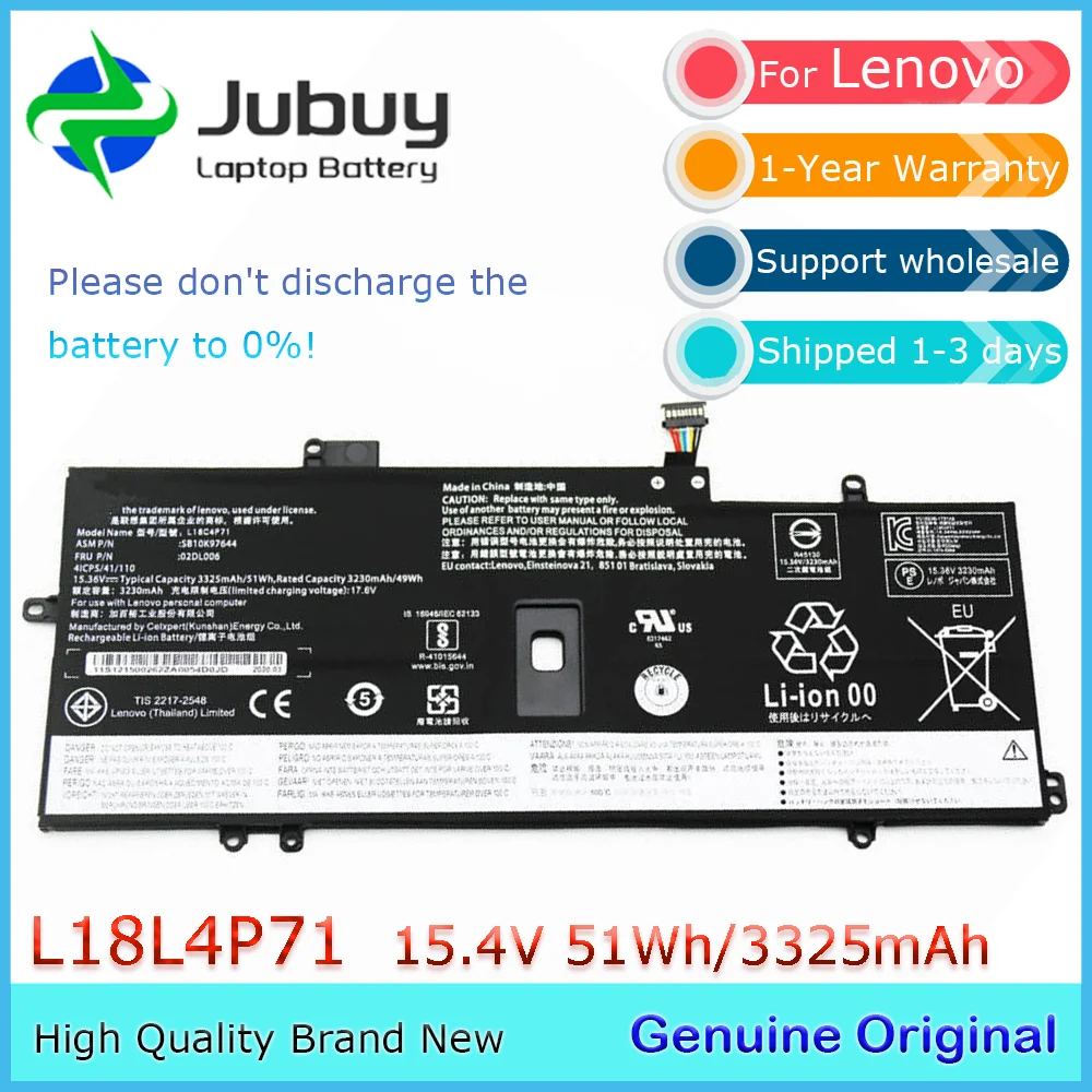 L18C4P71 15.4V 51Wh Original Laptop Battery for Lenovo ThinkPad X1 Carbon 7th GEN 2019 2020 L18M4P72 L18L4P71