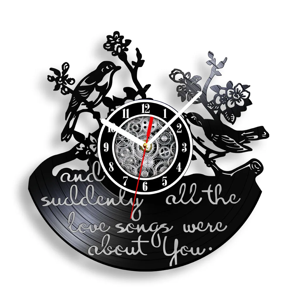 ساعة حائط من الفينيل لغرفة المعيشة ، غرفة المعيشة ، الأزهار ، الفن المهدئ ، الطبيعة ، ديكور المنزل ، ألبوم الموسيقى ، ساعة الحرف اليدوية ، بين الطيور ، بين الطيور