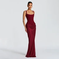 Women Solid Pleated Sling Sleeveless Dress Off-shoulder Waist Cinching Square Neck Slim Dresses Summer Evening Party Gowns 2026 - Image 5