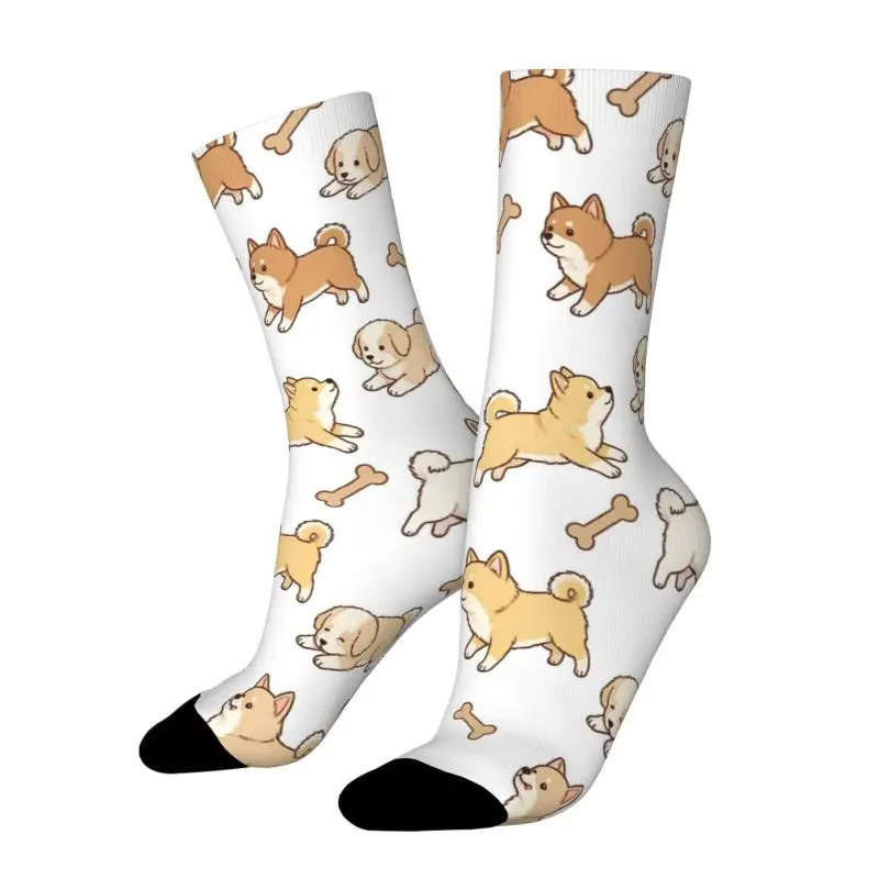 1 Pair Unisex Spring Summer Outdoor Socks Cute Shiba Inu And Bone Pattern Machine Washable Suitable for Outdoor Enthusiasts