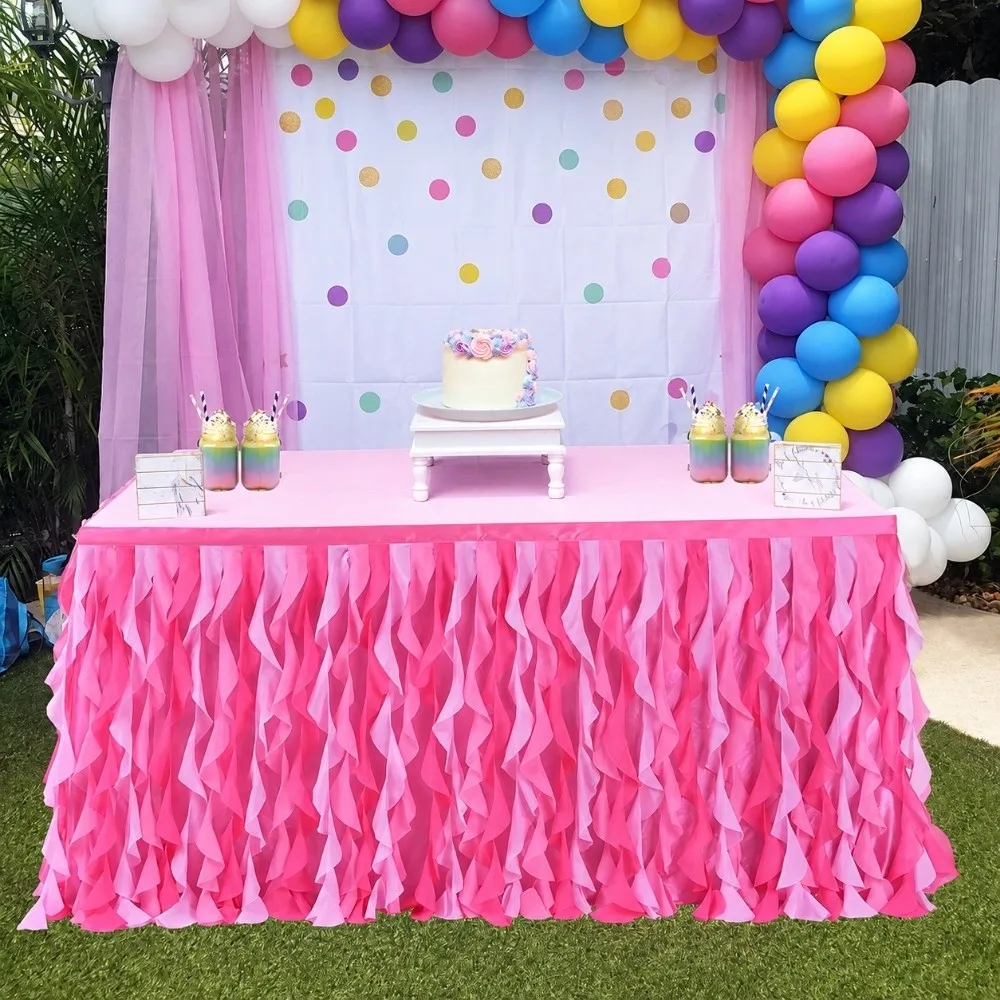 Elegant Multicolor Tulle Table Skirt 183cm*76cm Rectangle Table Skirt Scene Layout Photo Props Ruffle Table Skirt For Wedding