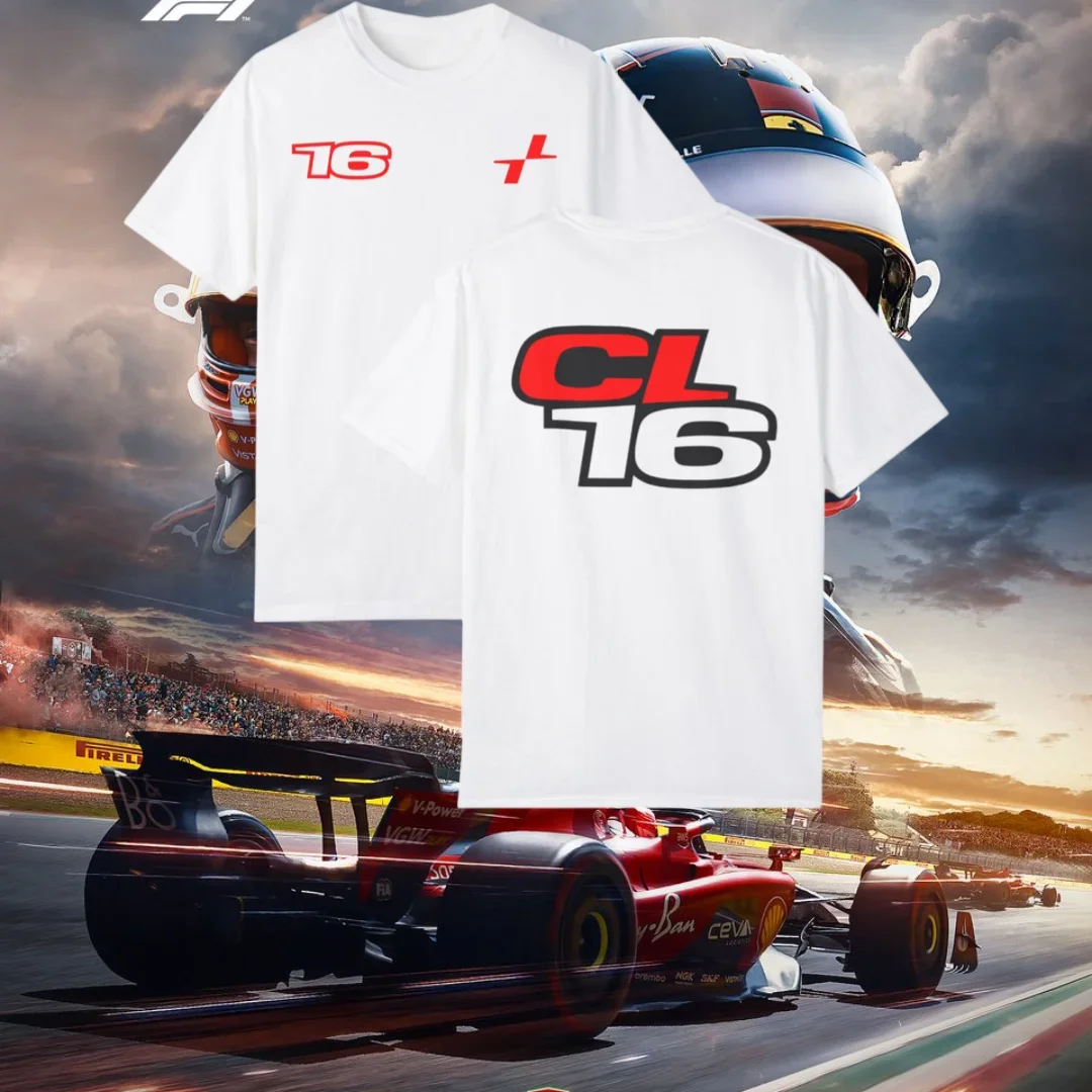 

New Men's Quick-Drying Locomotive T-Shirt F1 Racing Charles Leclerc 2025 CL16 Printed Sports Comfortable Breathable Short Sleeve
