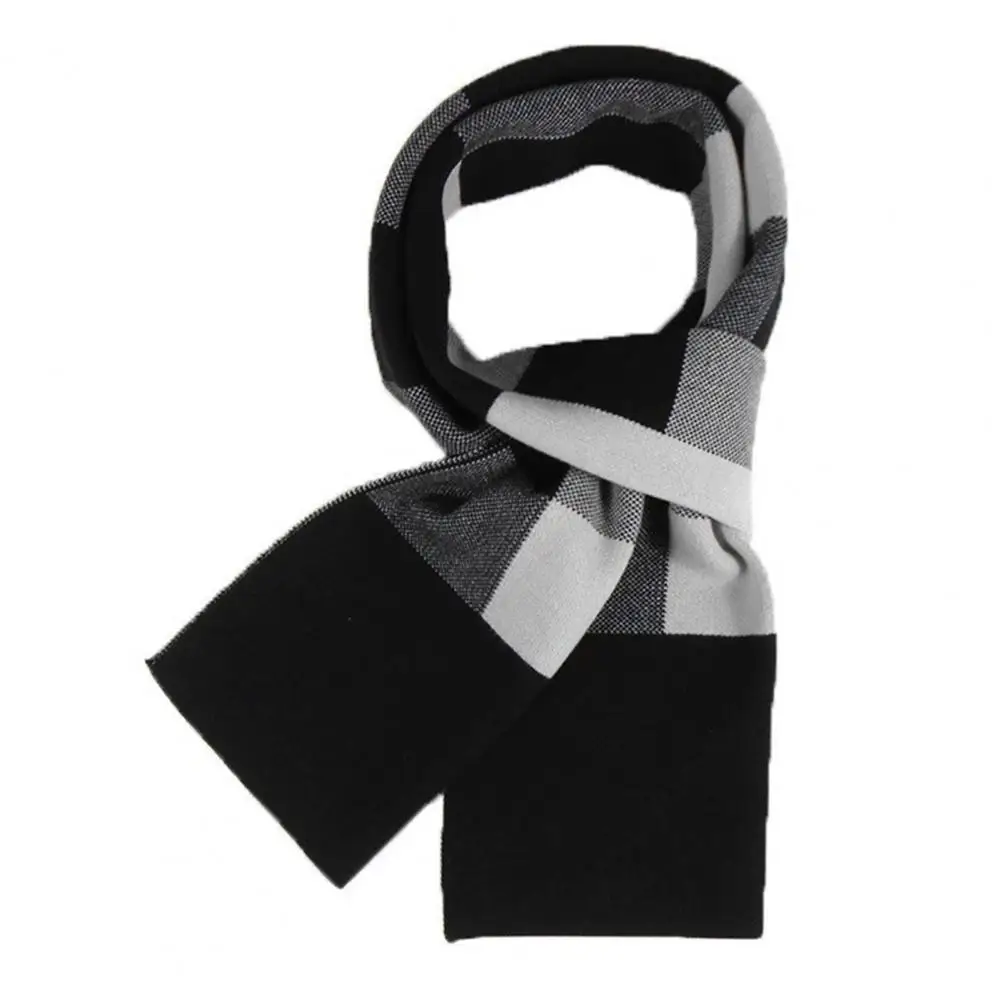 Warm Knitting Scarf Men's Plaid Print Patchwork Winter Scarf Collection Casual Soft Knit Neckerchief Warm Imitation for Cold