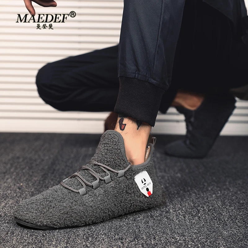 MAEDEF Winter Shoes Men's Warm Lace Up Lightweight Winter Casual Shoes Men Indoor Plush Bedroom House Cotton Shoe Men Warm Shoes