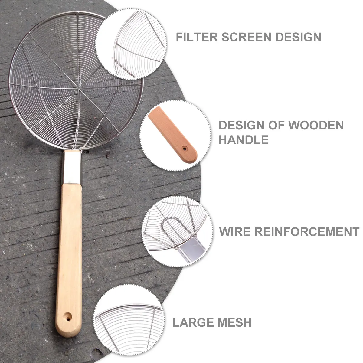 

Stainless Steel Colander Spoon Long Handle Strainer Pasta Filtering Tool Mesh Oil Filter Kitchen Utensil Frying Aid