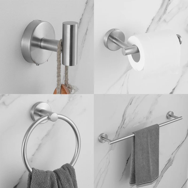 Wall Mount Matte Black Bathroom Hardware Set Stainless Steel Towel Bar Towel Ring Paper Holder Hook Modern Bath Accessories Set