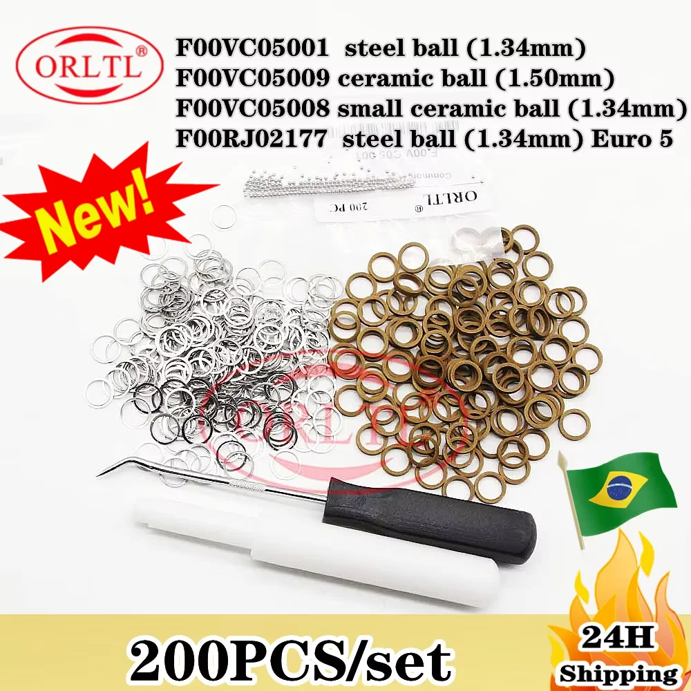 200PCS F00VC05001+F00VC99002 Common Rail Nozzle Repair Kits Steel Ball seal rings F00VC05009 F00VC05008 F00RJ02177 For BOSCH