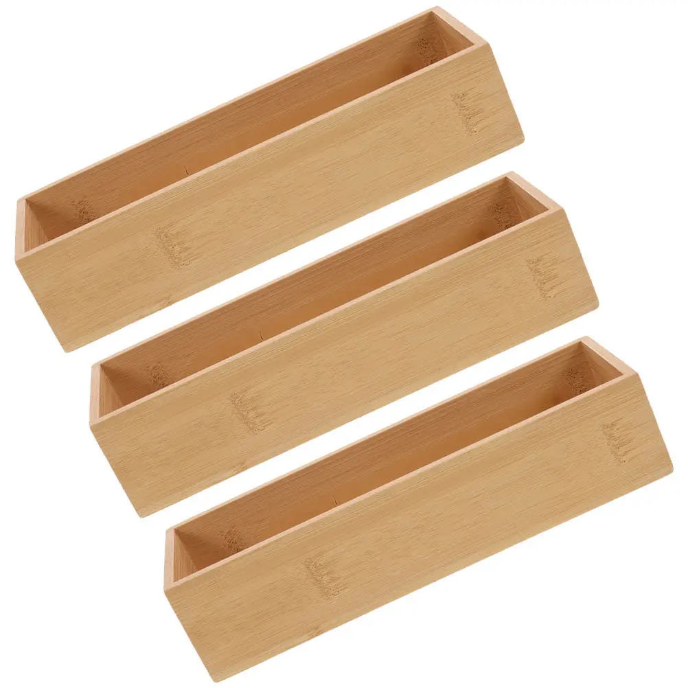

3Pcs Solid Wood Storage Box Set Opentop Design Multifunctional Vanity Kitchen Pantry Organizer Natural Finish Desktop Decor
