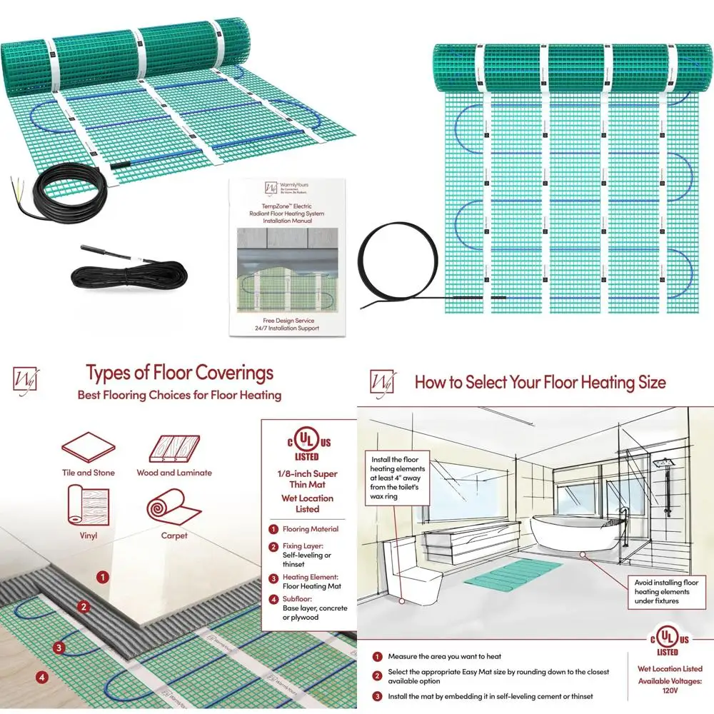 

Электрический излучающий напольный коврик с подогревом 3x3 фута — быстрый ровный жар, идеально подходит для установки в полу