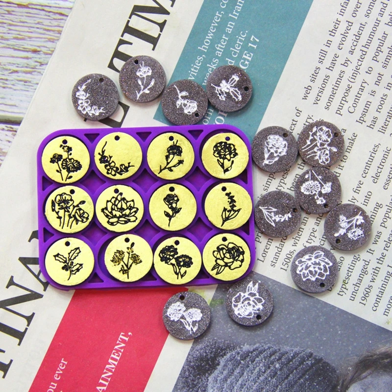 

Цветочная круглая форма для диска, цветок 12 месяцев, литье для ювелирных изделий, форма ручной работы для рождения, цветок, подвеска из смолы, силиконовая форма «сделай сам»
