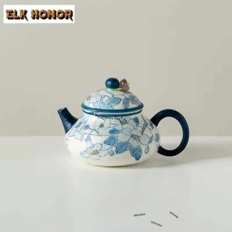 ZAEYORIA 125ml Camellia Blue Shadow Ceramic Teapot Aesthetic Tea Infuser Pot Tea Brewing Kettle With Ball Hole Chinese Tea Set