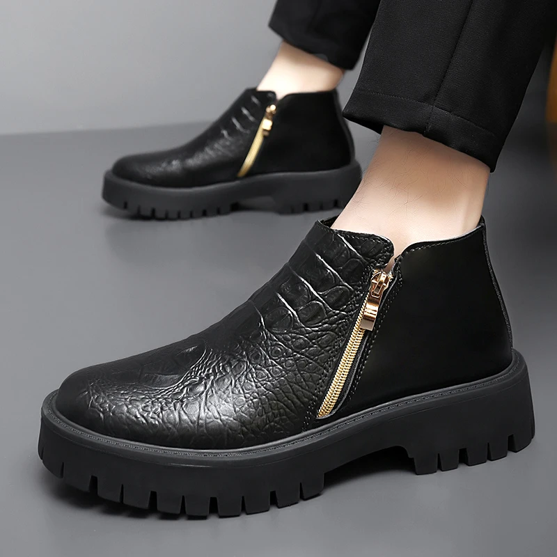 

Classic Men Fashionable Height-increasing Ankle Boots Men Side Zipper Casual Thick-soled Durable High-quality Boots Social Boots