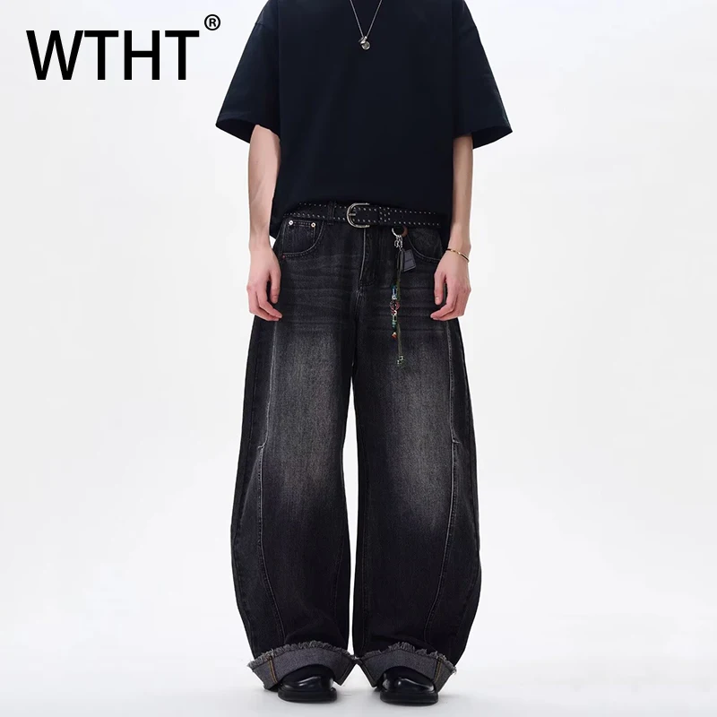 

WTHT Vintage Men‘s Gradient Loose Straight Casual Denim Pants Fashion 2025 Summer High-waisted Wide Leg Jeans Male 2A1126