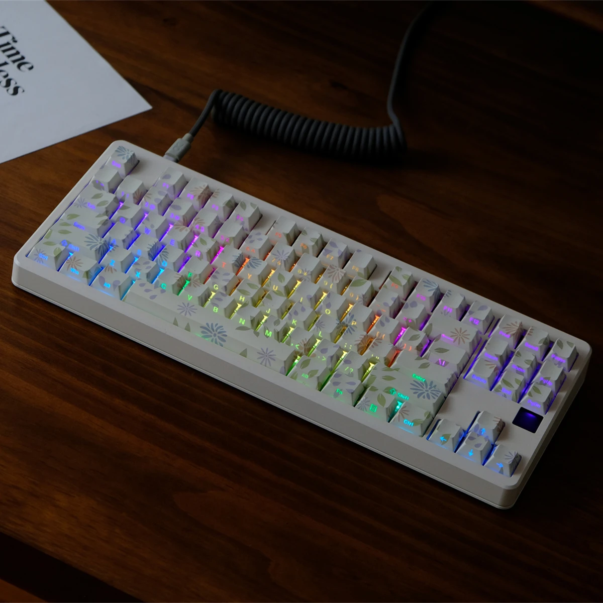 Side-lit Shine Through Keycaps 130 Keys Cherry Profile Flower Themed Dye Sublimation PBT Keycap for MX Switches Gaming Keyboard