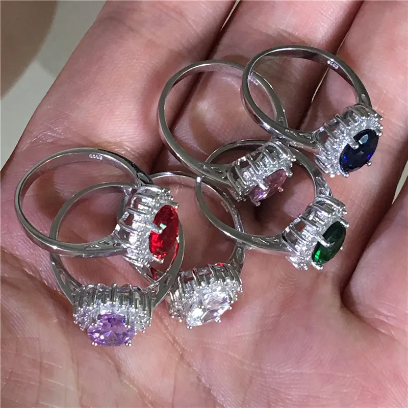 Princess Diana Promise ring S925 Silver Color Bijou Birthstone cz Royal Wedding Band Rings for women Bridal Party Jewelry