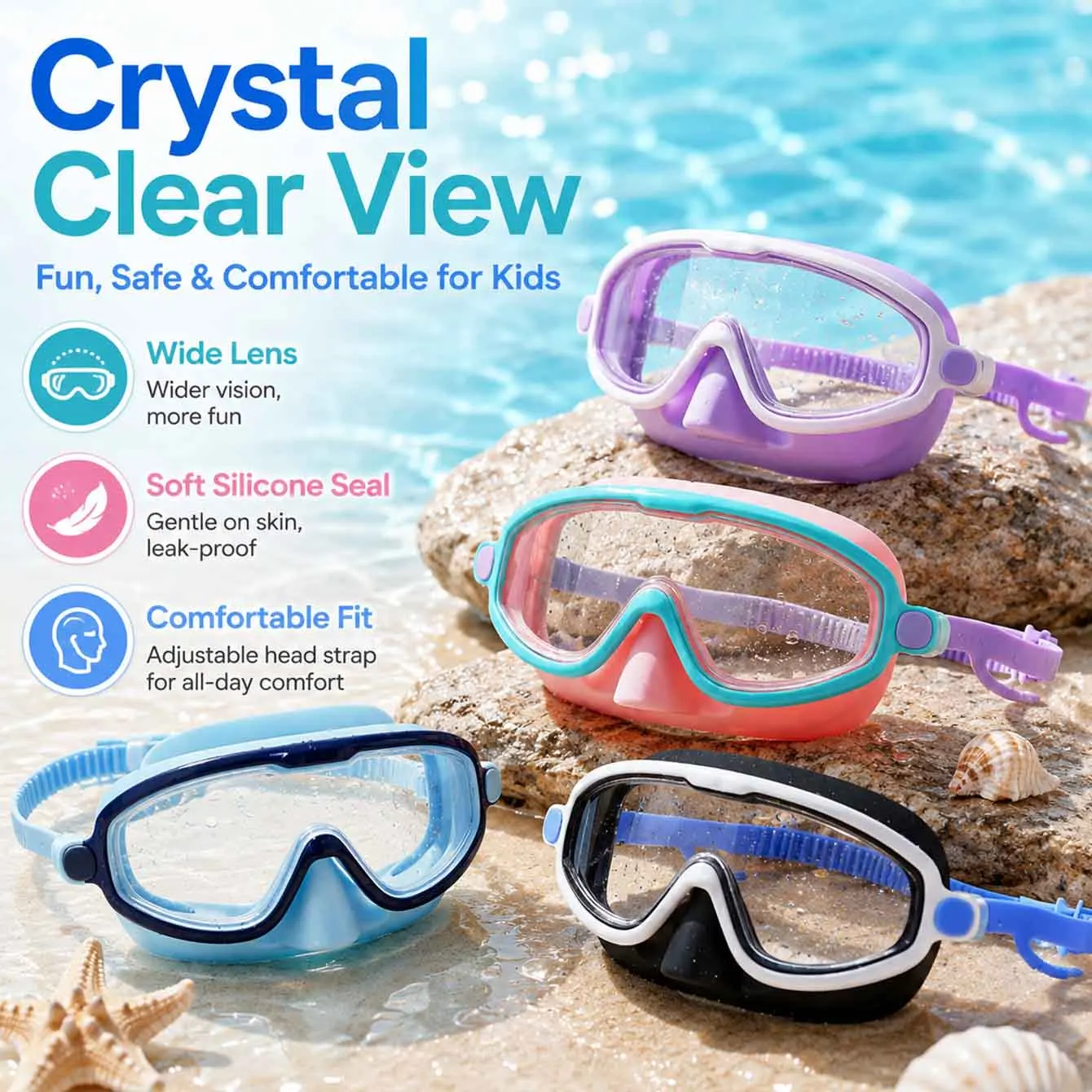 1 Stück Schwimmbrille mit Nasenschutz, Weitwinkel-Schwimmmaske, beschlagfrei/UV-Schutz