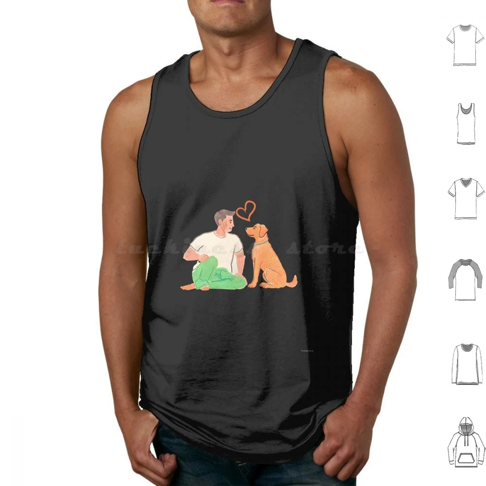Hombre y perro arte camisetas sin mangas chaleco sin mangas amarillo perros perro Onwer hombre y perro humano y perro Golden Retriver corazón