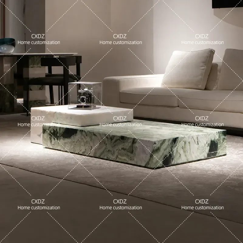 Natural Marble Coffee Table Luxury Stone Living Room Furniture Minimalist High End Villa Home Decor Customizable