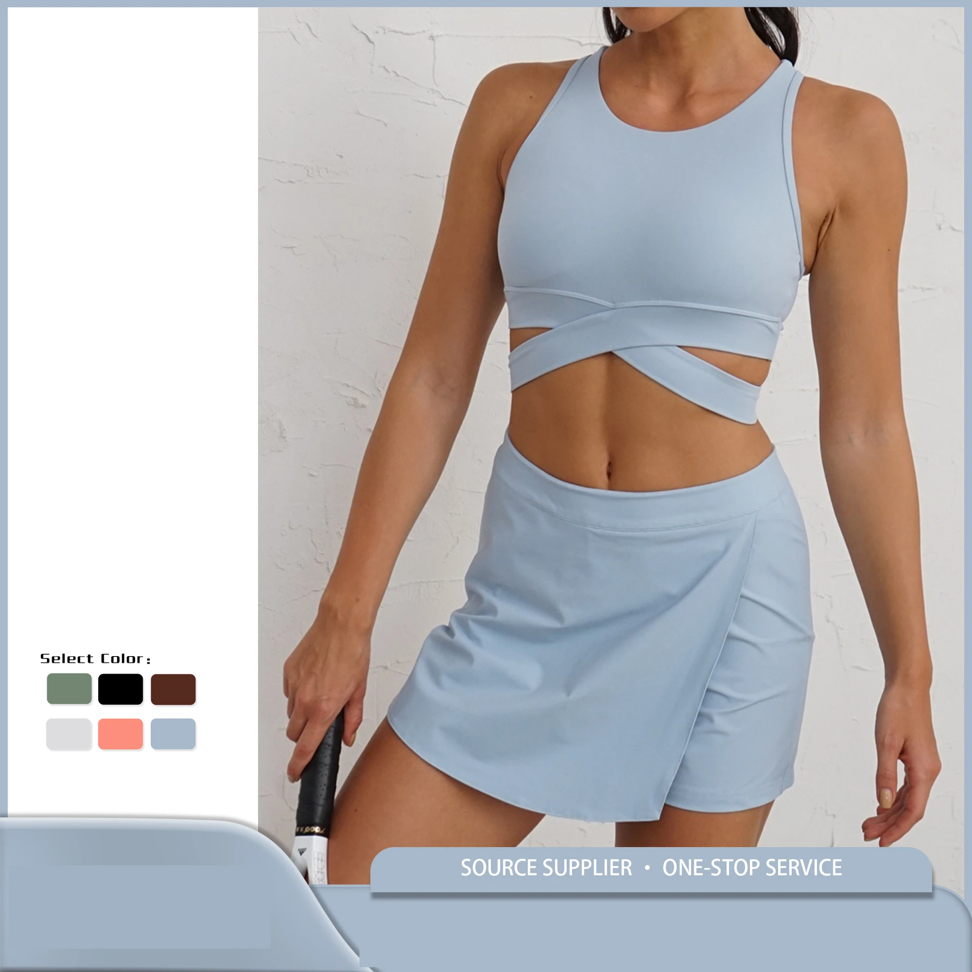 

Summer Yoga Sport Bra Cross Bottom Tennis Skort Women's Golf Wear Badminton Outfit Fitness Active Wear Gym Tracksuit 2024 New