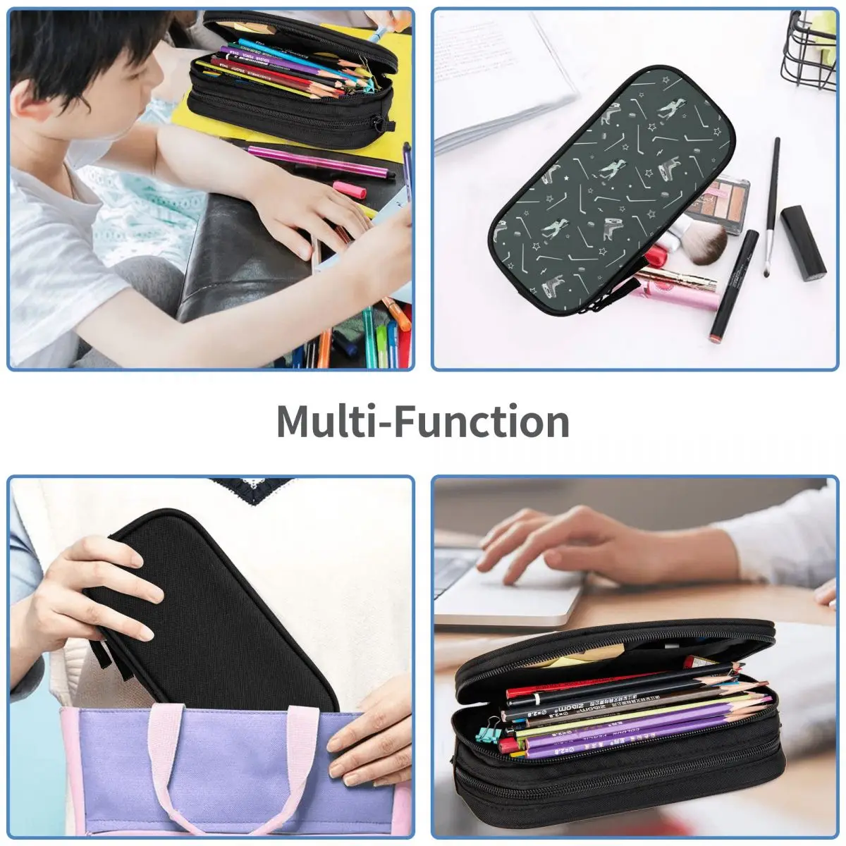 Imagem -06 - Grande Armazenamento Pen Bags para Meninos e Meninas Pen Box Lápis Pouch Ice Hockey Stick Puck e Patins Papelaria para Estudantes