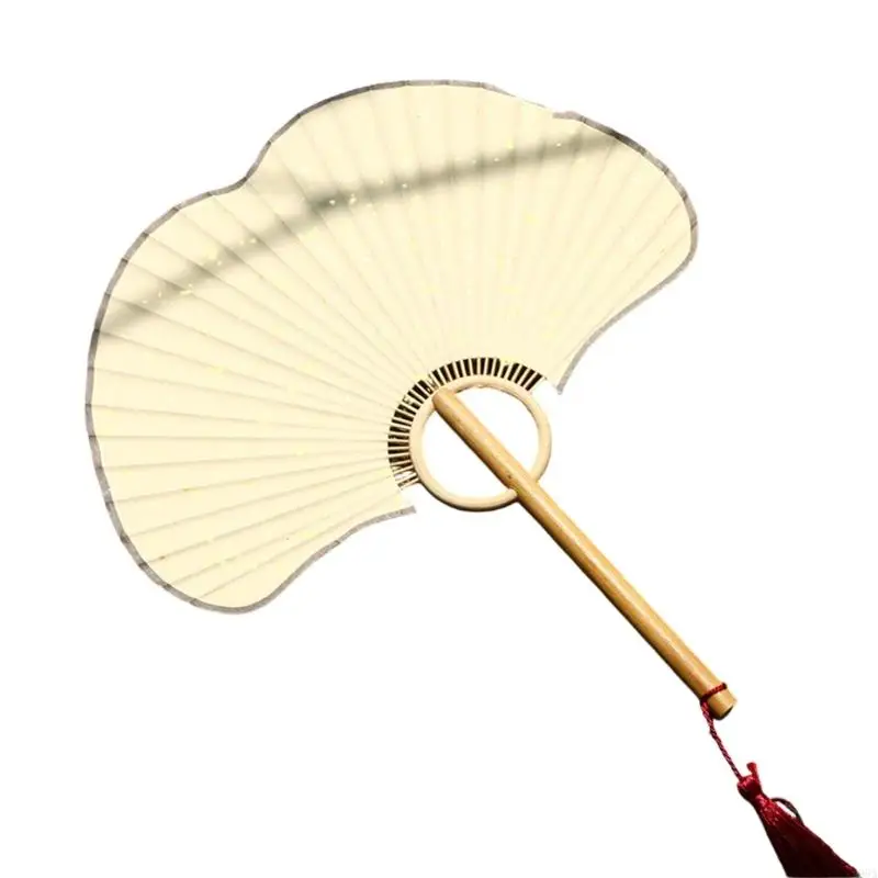 Chinese Styles Hand Fan Ginkgos Rice Paper Fan Household Cooling Fan for Dance Performances Party Round Handheld Fan 