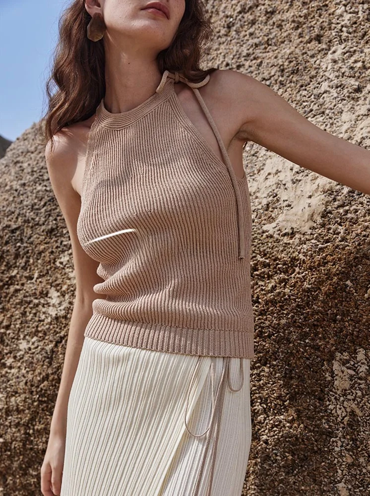 

Zaanli Lightweight Wool Blend Knitted Vest Hanging Ne Ties Spring 2024 Women's Faion Ladies' Vest Tank Top