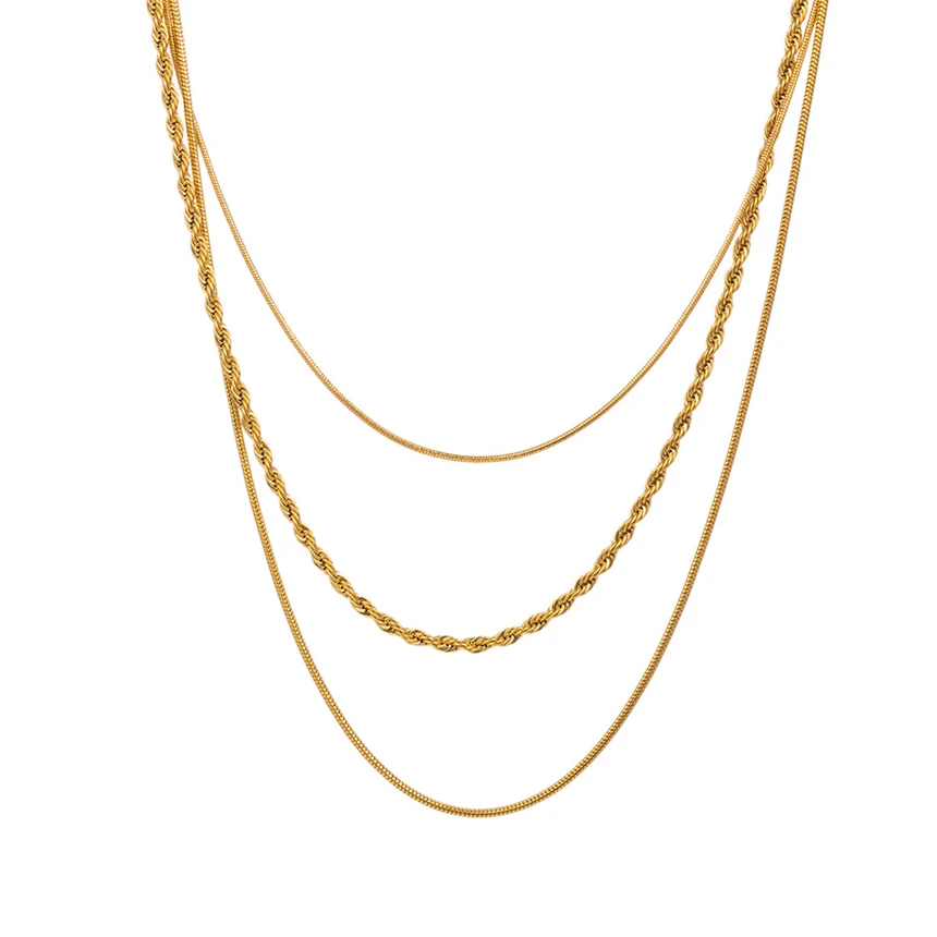 316L Stainless Steel Vintage Minimalism 3-Layer Charms Snake Bones Chain Necklaces Ladies Fashion Exquisite Jewelry Party Gifts