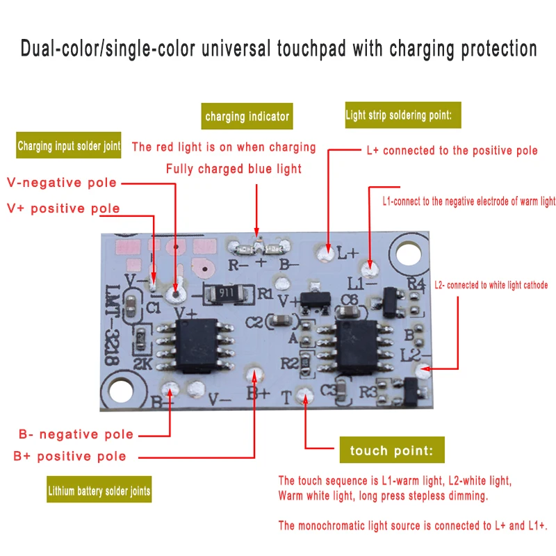 5V 2-way LED Control Chip Touch Control Adjustable Stepless Brightness Adjustment With Charging Function