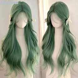 EASTSECRETLong Grass Green Wavy Synthetic Wigs with Bangs for Women Body Wave Wigs Cosplay Daily Natural Use Hair Heat Resistant