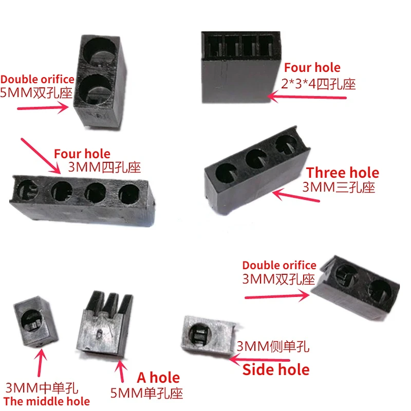 Portalámparas LED de plástico negro con orificio lateral, lámpara de diodo emisor de luz, asiento de doble orificio, 1/2/200 agujeros, F5mm, 3MM,