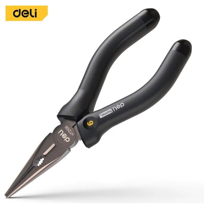 Deli 6 Inches Black Handle Multi Function Long Nose Pliers For Cutting Clamping Stripping Electrician Repair Hand Tools